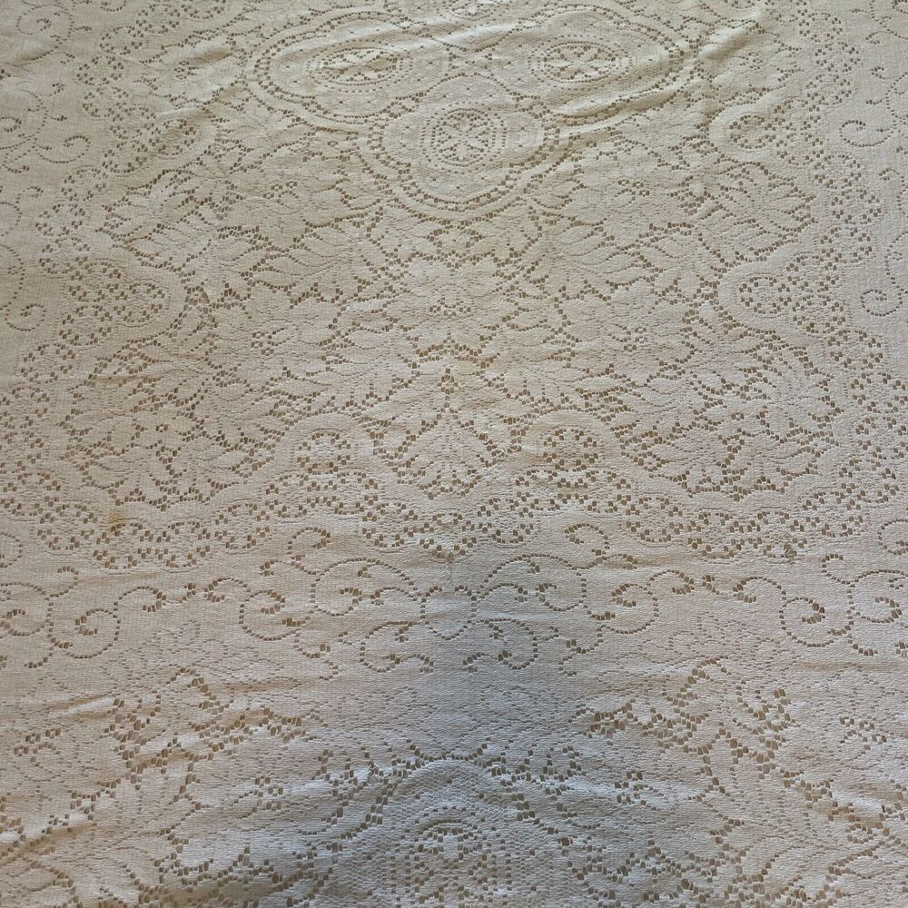Beautiful Vintage 60x70 Beige Crochet Rectangular Tablecloth